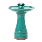 LuxenHome 22 Inch Ceramic Bird Bath Fountain, Elegant Glazed Outdoor Water Feature with Lotus Design, Freestanding Waterfall Birdbath Garden Water Fountain for Backyard, Patio