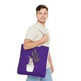 Cute Cat in Plant Tote Bag - Purple Floral Eco-Friendly Bag for Cat Lovers