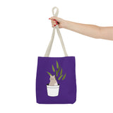 Cute Cat in Plant Tote Bag - Purple Floral Eco-Friendly Bag for Cat Lovers