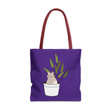 Cute Cat in Plant Tote Bag - Purple Floral Eco-Friendly Bag for Cat Lovers