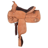 Schneiders Work and Trail II Western Saddle | Lightweight Fiberglass Tree | Roughout Design | Padded Seat | Heavy-Duty Hardware | Color Light Oil | Size 17