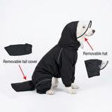 Dog Raincoat for Medium Large Dogs,rain Jacket Coat, Full Leg Coverage Waterproof Rain Suit with Detachable Hood & Tail, Reflective Strips, Snag-Free Top Zipper (Black for Boy, X-Large)