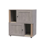 Garvee Cat Litter Box Enclosure for 2 Cats, Double Hidden Litter Box Furniture Cabinet with 2 Scratch Mat and Scratch Post, Modern Farmhouse Wooden Enclosed Cat Washroom, End Side Table
