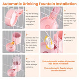 38oz Hanging Automatic Food Water Dispenser, Large Capacity Gravity Rabbit Water Dispenser and Feeder Set, for Bunny Guinea Pig Chinchilla Ferret Cage Accessories (Pink)