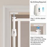 unipaws Transparent Clear Cat Safety Gate, 75"-98" Height and 35"-38" Wide Adjustable, Auto Closing and No Drilling Plus Stable 3 Support Pillars, Extra Tall for Doorway, Stairs, White