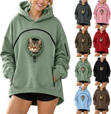 Pet Pouch Hoodie,Cat Hoodie with Pouch,Kangaroo Sweatshirt with Dog Pouch Side Zip Pocket Drop Shoulder Sweatshirt Big Size Front Dog & Cat Carrier Sweatshirts
