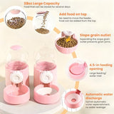 38oz Hanging Automatic Food Water Dispenser, Large Capacity Gravity Rabbit Water Dispenser and Feeder Set, for Bunny Guinea Pig Chinchilla Ferret Cage Accessories (Pink)