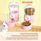38oz Hanging Automatic Food Water Dispenser, Large Capacity Gravity Rabbit Water Dispenser and Feeder Set, for Bunny Guinea Pig Chinchilla Ferret Cage Accessories (Pink)