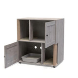 Garvee Cat Litter Box Enclosure for 2 Cats, Double Hidden Litter Box Furniture Cabinet with 2 Scratch Mat and Scratch Post, Modern Farmhouse Wooden Enclosed Cat Washroom, End Side Table