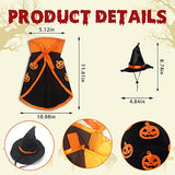 Halloween Cat Costume Cloak Witch Hat Pet Accessories Halloween Adjustable Pumpkin Pet Costume Clothes Set, Halloween Pat Costume Decor Cloak for Cats Dogs Animal Halloween Carnival Party Supplies