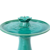LuxenHome 22 Inch Ceramic Bird Bath Fountain, Elegant Glazed Outdoor Water Feature with Lotus Design, Freestanding Waterfall Birdbath Garden Water Fountain for Backyard, Patio