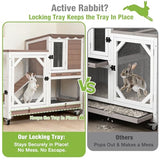 Gutinneen 2-Story Rabbit Hutch with Chew-Proof Ramp & Leak-Proof Trays - Indoor/Outdoor 39.3" Wooden Rabbit Cage with Wheels for Rabbits, Guinea Pigs