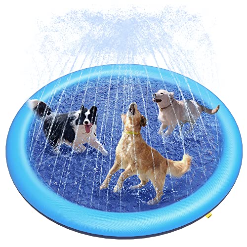 Peteast Dog Splash Pad Anti-Slip Dog Pool for Large Dogs - BPA Free 0.58mm Thick Dog Sprinkler Outdoor Dog Toys - Dog Accessories for Large Dogs (Blue, 67in)