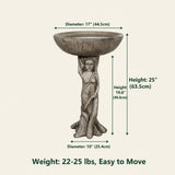 SunJet 25” High x 17” Diameter Outdoor Bird Bath with Goddess Pedestal Design - Fibre Reinforced Concrete Birdbaths for Garden, Patio, Yard, Lawn Décor