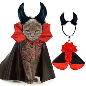 ShuRung Halloween Cat Vampire Costume Dog Halloween Cosplay Dress Cape Devil Horns Hat Holiday Clothes for Cats Small Medium Dogs