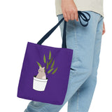Cute Cat in Plant Tote Bag - Purple Floral Eco-Friendly Bag for Cat Lovers