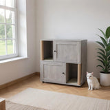 Garvee Cat Litter Box Enclosure for 2 Cats, Double Hidden Litter Box Furniture Cabinet with 2 Scratch Mat and Scratch Post, Modern Farmhouse Wooden Enclosed Cat Washroom, End Side Table