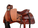 Western Saddle Trail Pleasure Horse Saddles Rodeo Cowboy Floral Tooled Leather Tack Set 15 16 17 18 (Corners Tooled, 17 Inches)