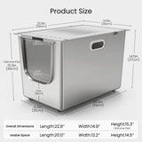 Stainless Steel Litter Box with Lid, Cat Litter Box with Door 14.5'' High Sides, XL Metal Kitty Litter Pan, Pet Toilet with Wheels for Easy Mobility, Anti-Leakage, Non-Sticky, Easy Clean