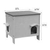 Plastic Insulated Outdoor Cat House Weatherproof for Feral Cat, Elevated Cat Shelter with Escape Door, Easy Assemble, Expansive Interior‌ Grey 22.0" L x 21.0" W x 16.0" H