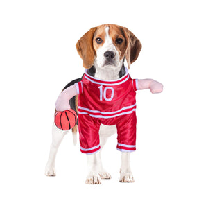 DELIFUR Dog Basketball Player Costume - Pet Halloween Costume Adjustable Funny Dress Up Sports Outfit Cosplay Clothes for Small Medium Dog Red (Large)