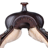 Schneiders Double S Open Range Saddle | Beautiful Floral Tooling | Lightweight Fiberglass Tree | Padded Seat | Silver-Plated Details | Semi Bar | Color Dark Oil | Size 15"