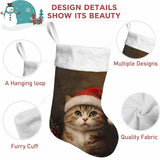 Winter Christmas Christmas Stocking 18" Cute Cat Red Santa Hat Large Xmas Hanging Stocking Decoration Plush Stocking for Winter Family Holiday Party Supplies & Gifts
