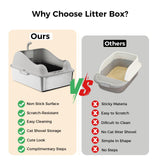 GTPLAYER Stainless Steel Litter Box for Big & Multiple Cats, Easy Clean Odor-Resistant Design, High Sided Leak-Proof Litter Box with Mat & Scoop – Grey 1 Pack