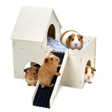 PETKNOWS Upgraded Guinea Pig Hideout and House, Easy to Assemble Wooden Guinea Pig Castle Small Animal House Bed with Stairs Suitable for Hamsters and Chinchilla