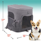 Critter Sitters Light Grey Pet Backpack for Small Dogs, Cats with Scratch Resistant Breathable Mesh Windows, Airline Carry-On Approved, Cup Holders, Pockets, Durable Transporation for Animals
