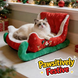 Christmas Dog Bed, Funny Santa Dog Sleigh Bed, Self Warming Fuzzy Cushion