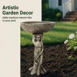 SunJet 25” High x 17” Diameter Outdoor Bird Bath with Goddess Pedestal Design - Fibre Reinforced Concrete Birdbaths for Garden, Patio, Yard, Lawn Décor