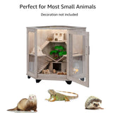 unipaws Chinchillas Hedgehog Cage with Ramp and House, Critter Nation for Ferret, Mice, Rat, Reptiles, Clear Acrylic, Corner Small Animal Cage