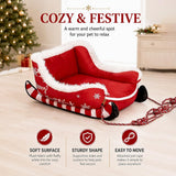 Dog Sleigh Bed, Christmas Santa Sleigh Shaped Pet Bed with Non-Slip Base, Soft Crystal Velvet Plush Dog Bed for Small Dogs Cats, Cozy Holiday Sleep Spot，Red：S(20 * 15 * 10IN)
