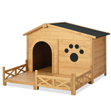48 '' Large Cabin-Style Dog House with Porch - All-Weather Outdoor & Indoor Wooden Dog Crate for Large Breeds, Solid Fir Construction with Asphalt Roof & Dual Doors (Natural, 26-40LBS)