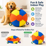 PETNOME Herding Ball for Dog with Durable Handles,Inflatable 18 Inch Herding Calming Jumbo Ball for Medium Large Dog Horse Outside Training Push Chase & Roll Blue Yellow Orange