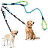 XiaZ Double Dog Leash for Two Dogs, No Tangle with 360° Swivel & 4 Comfortable Handles, Heavy Duty Dual Dog Leash with Highly Reflective Rope, Adjustable Split Leash for Small Medium Dogs, 3/8”Blue