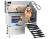 POLIMO Dog Washing Station with Built-in Pet Dryer and LED Display 50" (Right Ramp), 304 Stainless Steel Dog Bathtub for Large Medium Small Dogs, Wash and Dry Grooming Tub with Faucet, Storage Drawer