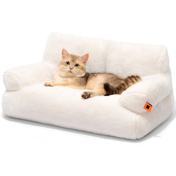 MEWOOFUN Cat Bed for Indoor Cats, Washable Dog Beds for Small Dogs & Cats with Removable Cover, Fluffy Cat Couch with Non-Slip Bottom (Beige, 26.0
