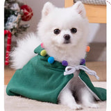 ANIAC Pet Dog Christmas Costume Puppy Cloak with Star and Pompoms Cat Santa Cape with Hat Winter Dog Outfit for Cats and Small Dog (Small, Green)