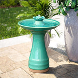 LuxenHome 22 Inch Ceramic Bird Bath Fountain, Elegant Glazed Outdoor Water Feature with Lotus Design, Freestanding Waterfall Birdbath Garden Water Fountain for Backyard, Patio