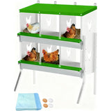 Garvee 6 Compartment Chicken Nesting Box with Legs, 2 Layer Wall Mount/Free Standing Poultry Nest for Chickens, Hens, Ducks, Metal Chicken Laying Boxes with Perch, Secure Lid, Vented Holes, Green