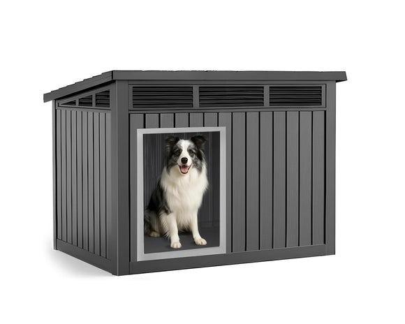 VIXZEN Dog House Indoor Outdoor,Waterproof Dog House for Small to Medium Dogs,Doghouse with Air Vents and Elevated Floor,Openable at The Top,Easy to Assemble and Clean,Black,32.2