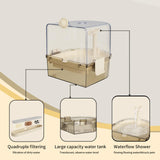 YOOSO WING Automatic Bird Baths for Cage – Indoor Parakeet Bath with Pump, Bird Shower with 2 Modes Running Water, Bird Cage Accessory for Pet Birds Conure Budgies Cockatiels Lovebird (Light Brown)