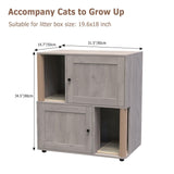 Garvee Cat Litter Box Enclosure for 2 Cats, Double Hidden Litter Box Furniture Cabinet with 2 Scratch Mat and Scratch Post, Modern Farmhouse Wooden Enclosed Cat Washroom, End Side Table