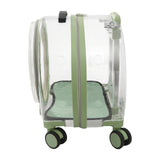 Cat Carrier with Wheels, Breathable Cat Rolling Carrier with Telescopic Handle, Bubble Cat Backpack Carrier, Clear Pet Travel Bag for Small Dogs Pets, up to 19lbs, 15.7" x 10.6" x 17.7" (Green)