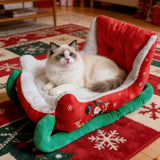 Christmas Dog Bed, Funny Santa Dog Sleigh Bed, Self Warming Fuzzy Cushion