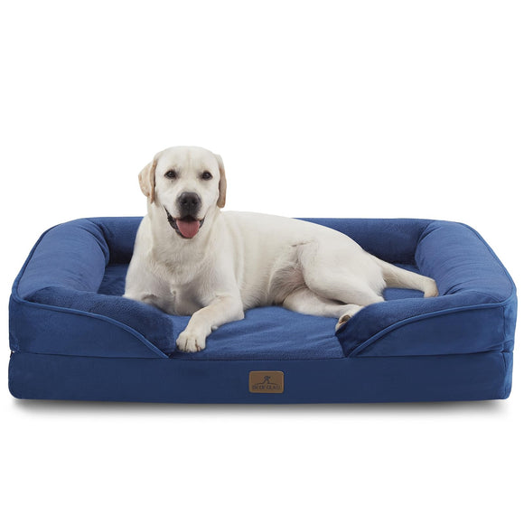Bedfolks Orthopedic Dog Bed XL, Waterproof Dog Sofa Bed for Extra Large Dogs, Egg Foam Pet Couch Bed with Removable Washable Cover and Nonslip Bottom, Navy Blue