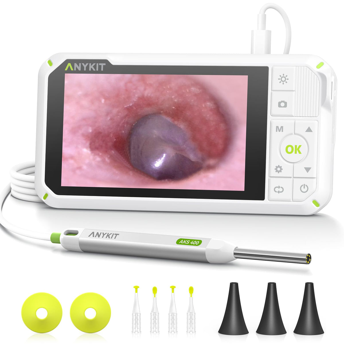 Anykit Digital Otoscope with Gyroscope, 4 Inches Screen, 3.9mm Ear Sco ...