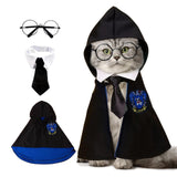 NIULA Cat Halloween Costume - Pet Wizard Costumes Mantle Magician Cosplay Clothes with Bowtie & Glasses Set, Festival Party Apparel for Small Pets Cats Dogs